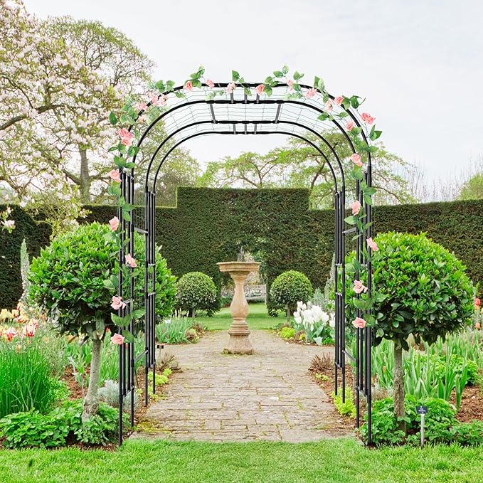 Tall Garden Arch Trellis for Climbing Plants, 87in Tall Metal Plant Support Trellis Archway for Climbing Plant Vegetables Cucumber, Outdoor Yard Lawn Garden Arch Tunnel Trellis