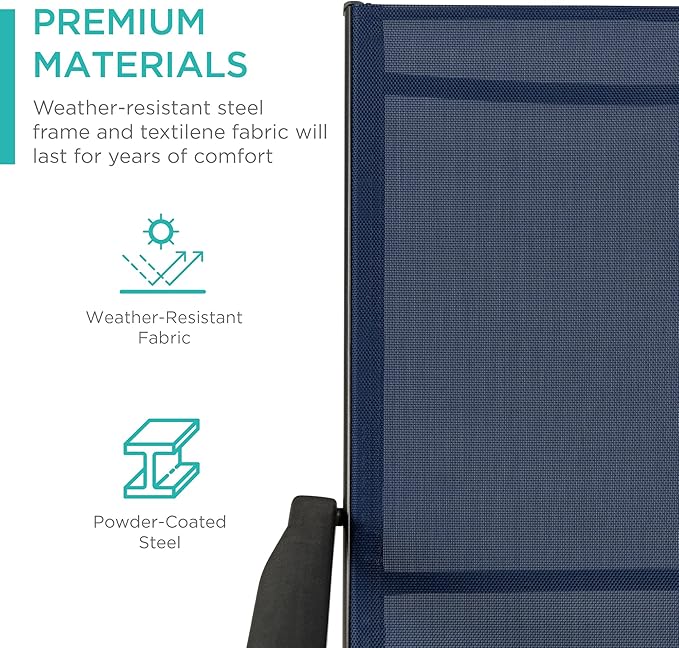 Best Choice Products Set of 2 Outdoor Patio Chaise Lounge Chair Adjustable Reclining Folding Pool Lounger for Poolside, Deck, Backyard w/Steel Frame, 250lb Weight Capacity - Navy
