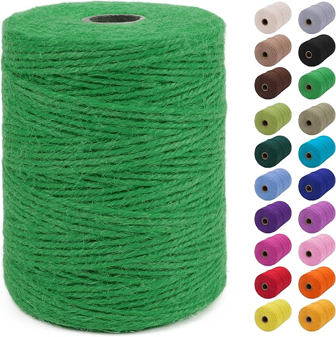 JeogYong 2mm Jute Twine String 656 Feet Natural Thick Garden Twine for Crafts, Outdoor, Gardening, Gift Wrapping, Plants, Packing Materials (Green)