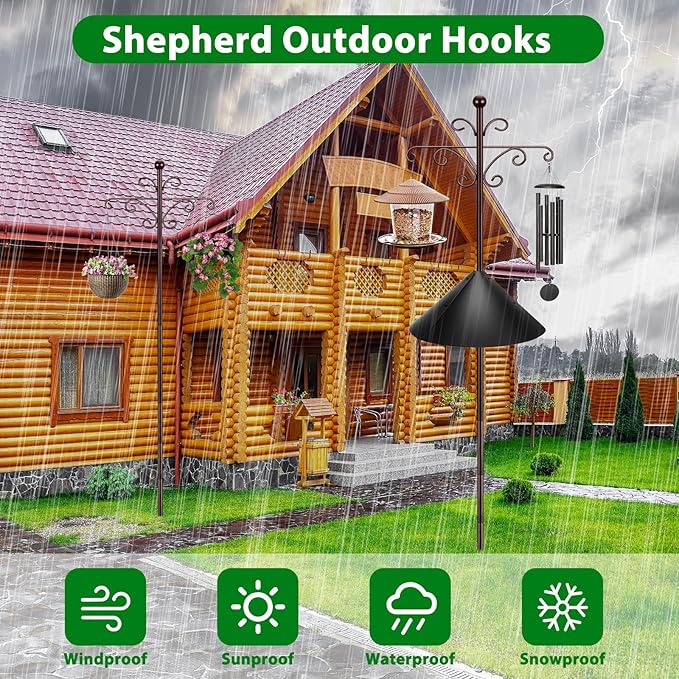 Bird Feeder Pole for Outdoors Heavy Duty Squirrel Proof, 2 Pack 108 Inch Adjustable Tall Shepherds Hooks for Outdoor with 7 Prongs Base, Double Shepherd Hooks (2 Pack Copper, 108 Inch)