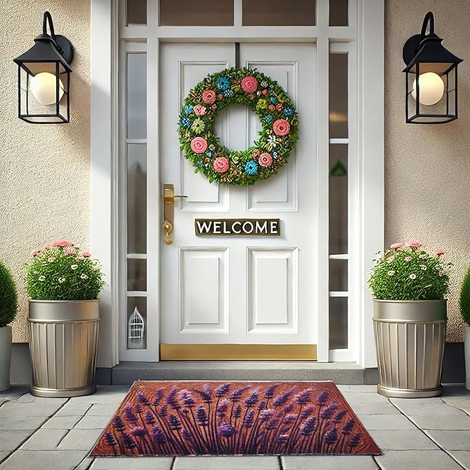 Outdoor Rug Door Mat, Welcome Mat, Non-Slip, 19'x31' (Lavender)