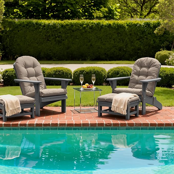 Adirondack Chair Cushion with Ottoman, Folding Adjustable Adirondack Seat Cushions, Waterproof Adirondack Patio Chair Pads for Garden, Deck, or Poolside, Small-Beige-2