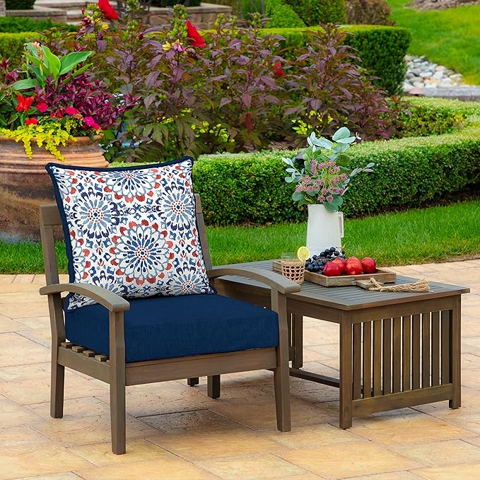 Arden Outdoor Foam Deep Seat Cushion Set, 24 in x 24 in, Weather-Proof, Rain-Proof, Fade Resistant Patio Cushion, Bottom and Back Cushion for Chair, Sofa, and Couch Clark Blue