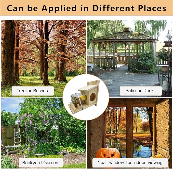 Squirrel Feeder,Wood Squirrel Feeders for Outside,Durable Log Squirrel House with Removable Glass Jar,Chipmunk Feeder Weather-Proof Squirrel Feeders for Outdoors with Corn,Peanut Seed Holder