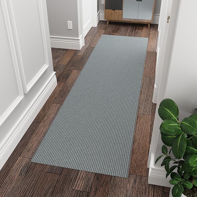 Ottomanson Front Door Mat – Non Slip Scraper Mud Mat for High Traffic Entryways, RV & Patio – Dirt Trapping and Durable for Indoor & Outdoor Use – 2'7" x 5' – Gray