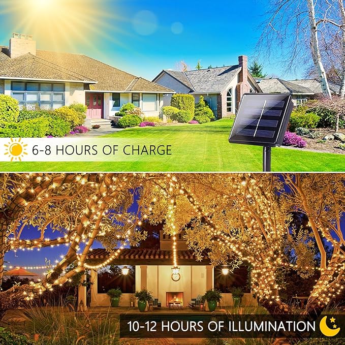 4 Pack Solar Chrismas Lights Outdoor, 170 FT Total 480 LED Solar String Lights for Outside with 8 Modes & Memory Function, Waterproof Twinkle Light for Xmas Tree Yard Party Decorations (Warm White)