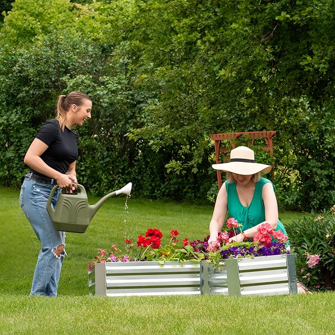 Sunnydaze Galvanized Raised Garden Bed - Metal Raised Bed for Gardening - Outdoor Planter Box for Flowers, Plants, and Vegetables - Silver - 12” H L-Shaped