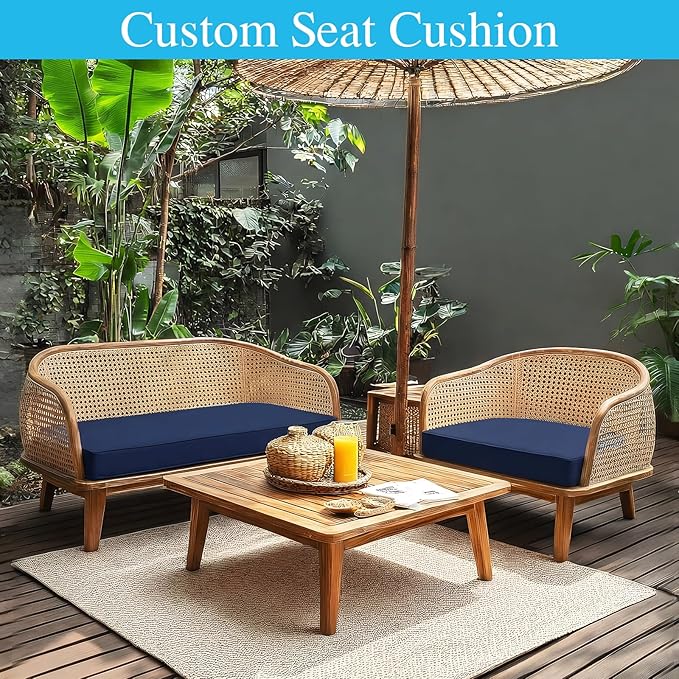Amagenix Custom Bench Cushion for Outdoor/Indoor Furniture, Bay Window Seat/Porch/Swing Cushion, Waterproof & Fade-Resistant, Optional Non-Slip Bottom, Ties, Handle, Dual-Sided Stripes Direction