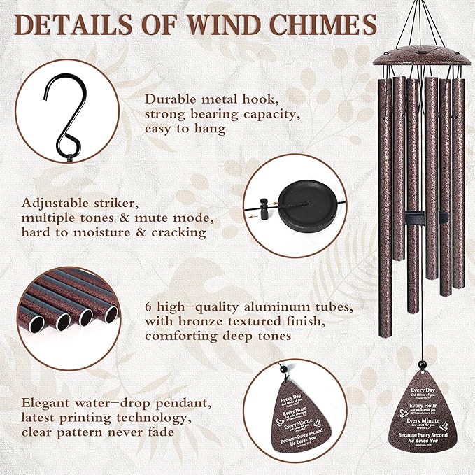 Christian Gifts for Women Men, 32" Wind Chimes with Bible Verse, Religious Gifts for Christmas Birthday, Inspirational, Faith Based Gift for Woman Mom Pastor Sister Baptism, Christian Home Decor
