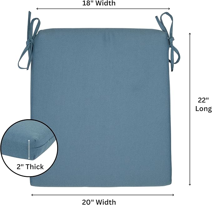 Shine Company Rocking Chair Outdoor Seat Cushion with Ties, 22" x 20", Blue Green