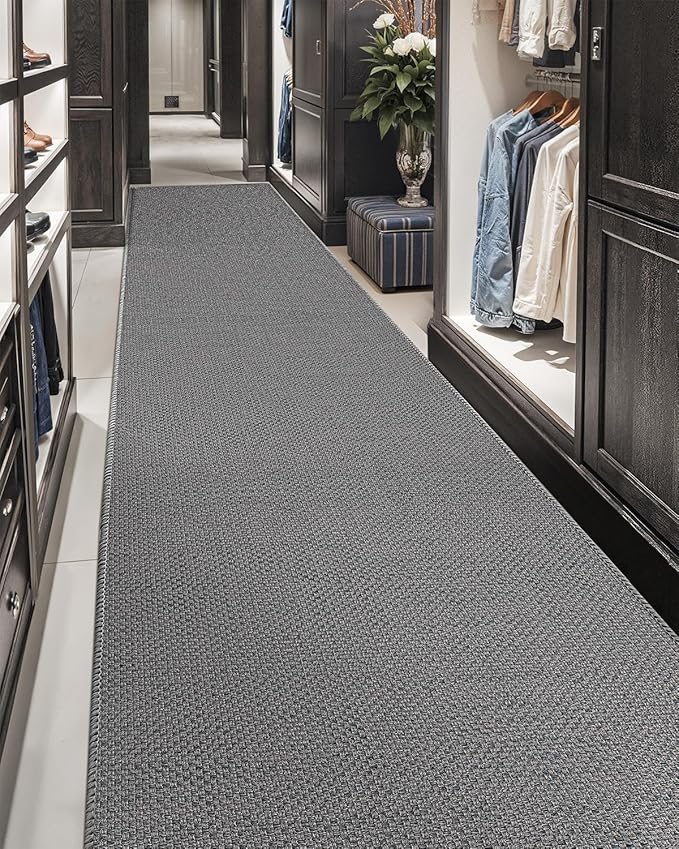 Color&Geometry Door Mat 2'4"x8' Runner Rug with Rubber Backing, Non Slip Washable Hallway Rug, Carpet Runners for Hallway Living Room Bedroom, Light Grey (Rolled-up NO Creases)