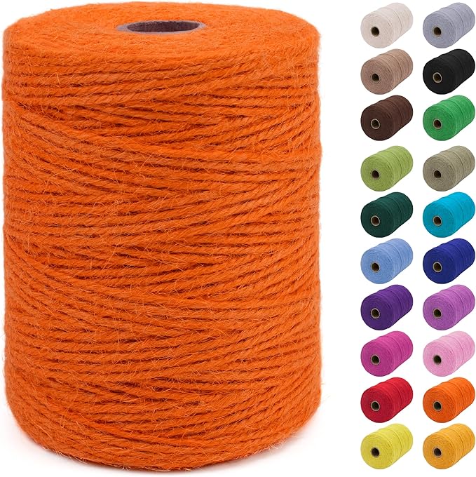 JeogYong 2mm Jute Twine String 656 Feet Natural Thick Garden Twine for Crafts, Outdoor, Gardening, Gift Wrapping, Plants, Packing Materials (Orange)