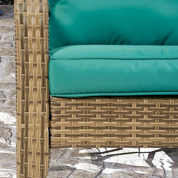 Outsunny Patio Wicker Adirondack Chair, Outdoor All-Weather Rattan Fire Pit Chair with Soft Cushions, Tall Curved Backrest and Comfortable Armrests for Deck or Garden, Sky Blue