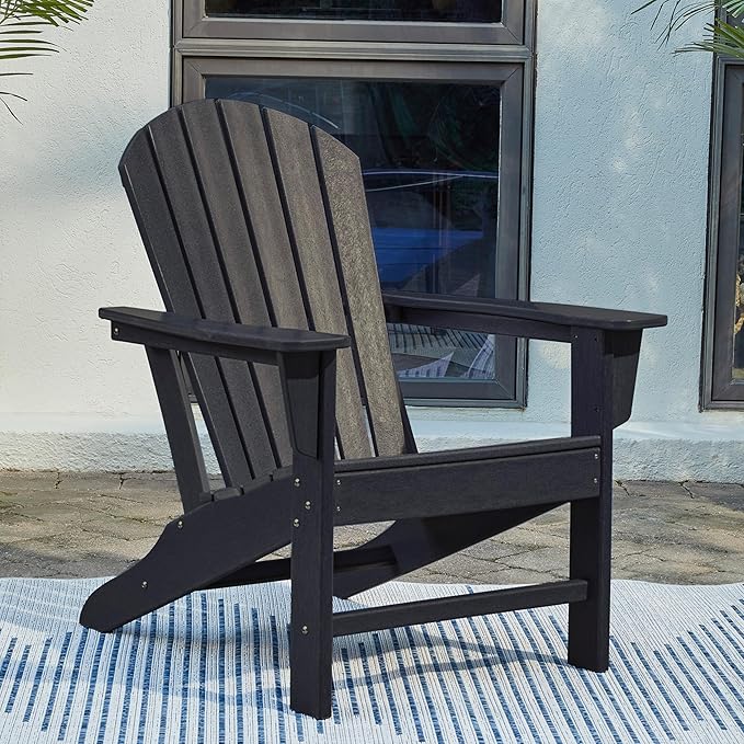 Signature Design by Ashley Sundown Treasure Cottage Weather Resistant Outdoor Adirondack Chair with Slatted Design, HDPE, 31" W x 33" D x 38.13" H, Black