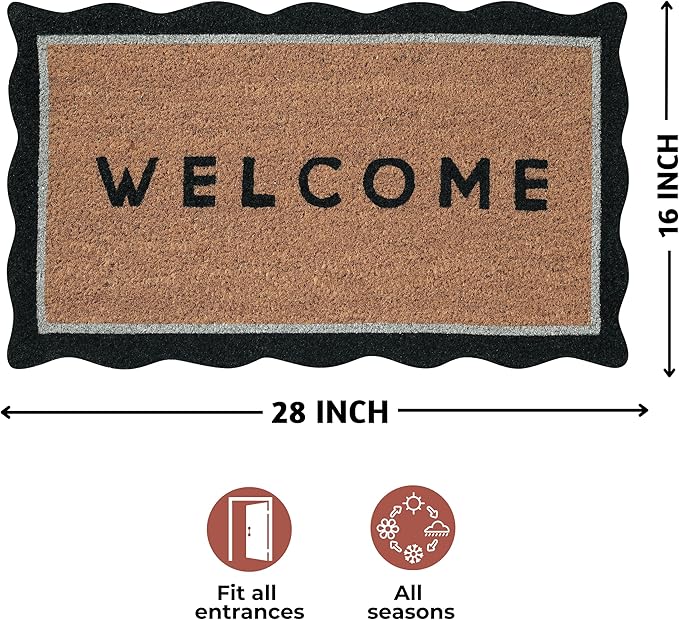 Folkulture Welcome Matt Outdoor | 16 x 28 Door Mats for Front Door Mat Outside Entrance | Eco Friendly | Welcome-Mats Cute | Scalloped Coir Door Mats | Outdoor Decor for Home | Durable & Anti Slip