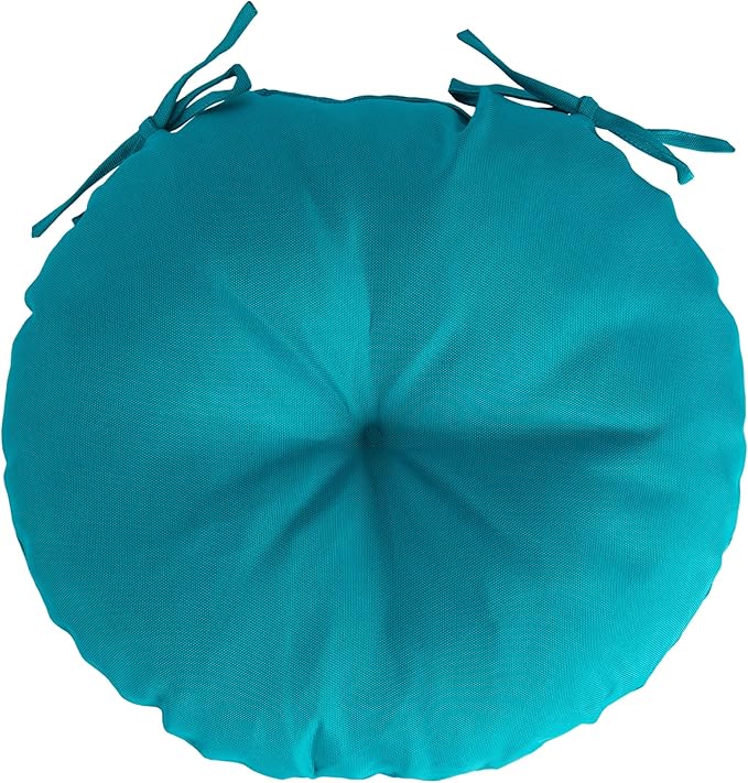 Magpie Fabrics Outdoor 15"x15"x4" Round Bistro Seat Cushions with Ties Set of 2, Tufted Waterproof Patio Floor Chair Pads for Home Garden Balcony Kitchen Office Porch, Teal