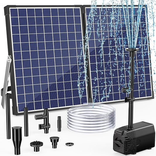 POPOSOAP 35W Solar Fountain Pump, 420GPH Solar Pond Pump with Dry-Run Protection, Solar Powered Water Pump with PVC Tubing, 17Ft Cord for Ponds, Garden, Hydroponics, Waterfall