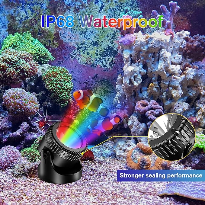 POPOSOAP RGB Underwater Pond Lights with Timer, 20 Colors Dimmable Submersible Led Fountain Lights with IP68 Waterproof, Support Remote Control for Outdoor Ponds Aquarium Garden Pool (6 Headlamps)