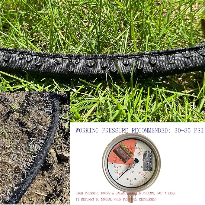 Flat Soaker Hose 100 FT for Garden Beds, 50Ft 2Packs 1/2" Linkable Consistent Drip Irrigation Hose Save 80% Water, Leakproof Heavy Duty Double Layer Sprinkler Hose