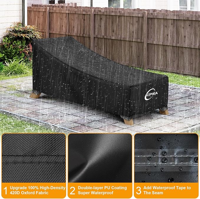 Kipiea Waterproof Patio Lounge Chair Covers for Outdoor Furniture, Heavy Duty Outdoor Chaise Lounge Cover with Anti UV and No Tears, No Fading (80"D x 28"W x 30"H)