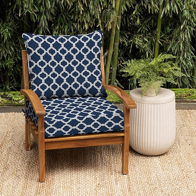 Arden earthFIBER Outdoor Foam Deep Seat Cushion Set, 24 in x 24 in, Weather-Proof, Rain-Proof, Fade Resistant Patio Cushion, Bottom and Back Cushion for Chair, Sofa, and Couch Sapphire Blue Garden