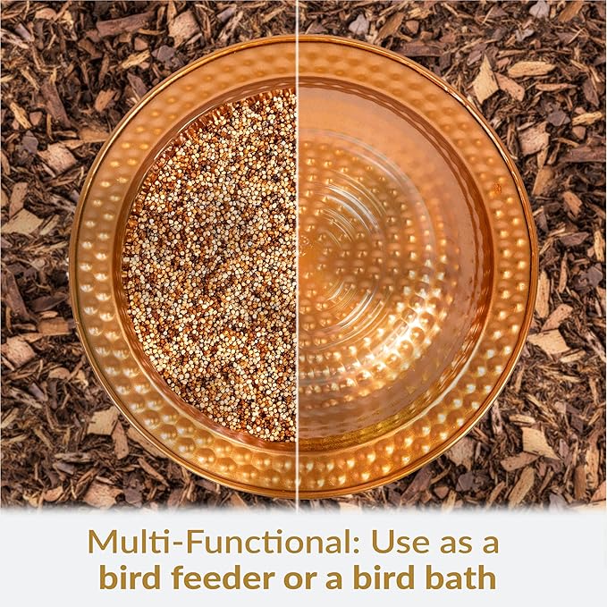 Sunnydaze Copper Bird Bath for Outside - Outdoor Bird Bath for Deck Railing - 12" Diameter