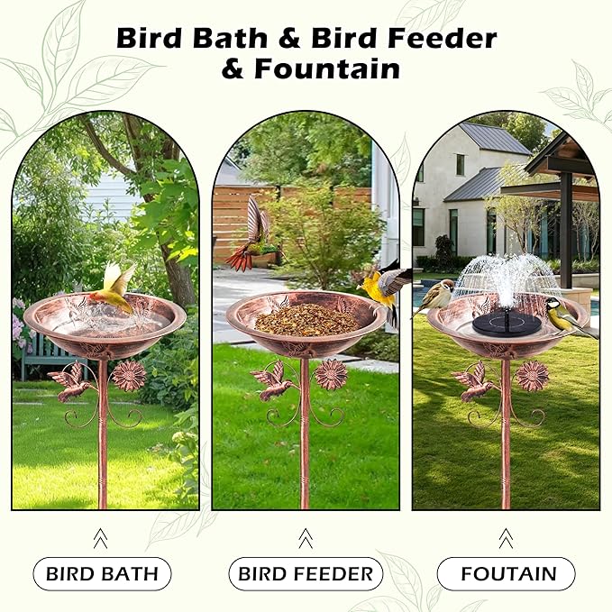 Metal Bird Baths for Outside, Birdbaths for Outdoors with Deep Bowl, 5 Prong Stake Large Capacity Hummingbird Freestanding Birdfeeders Patio Garden Yard Lawn Decor Bird Feeders Bowls-13x13x35