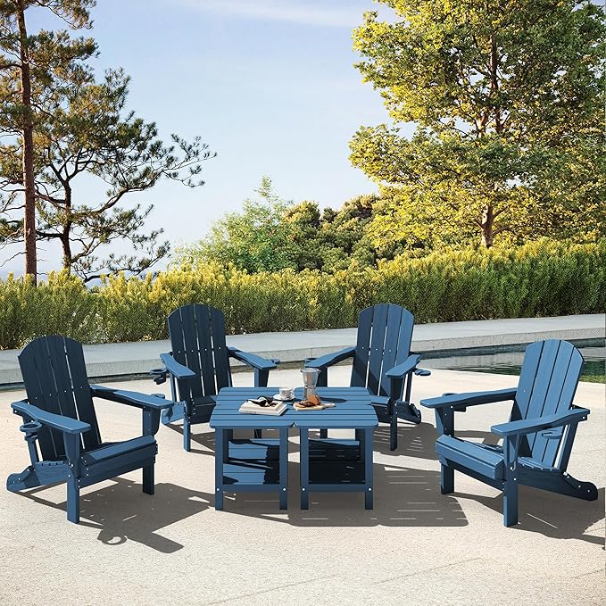 SERWALL Adirondack Table Set of 6, Outdoor Side Table- Blue