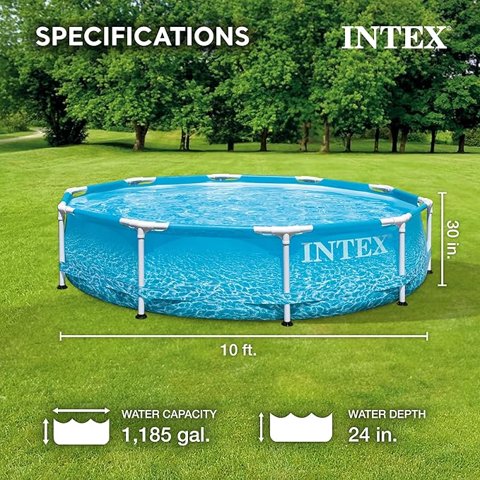 INTEX 28207EH Beachside Metal Frame Above Ground Swimming Pool Set: 10ft x 30in – Includes 330 GPH Cartridge Filter Pump – Puncture-Resistant Material – Rust Resistant – 1185 Gallon Capacity