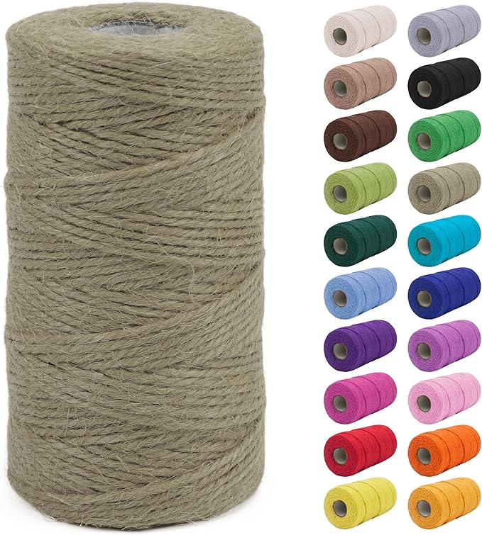 JeogYong 2mm Jute Twine String 328 Feet Natural Thick Garden Hemp Twine for Crafts, Outdoor, Gardening, Gift Wrapping, Plants, Packing Materials (Army Green)