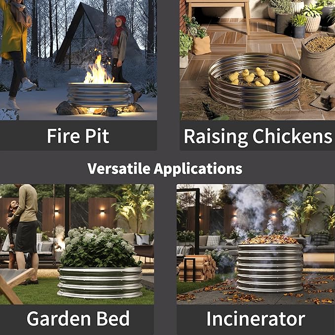 60 Inch Outdoor Fire Pit Ring, Round Galvanized Portable Fire Pit for Camping, Metal Steel Bonfire Fire Ring for Outside, Backyard