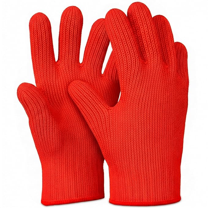Heat Resistant Gloves for Cooking & Grilling – Aramid Oven Gloves with Fingers, Lightweight BBQ Gloves with Cotton Lining, Non-Slip, 9.45"x3.94" Kitchen Mitts for Baking & Frying, Great Gift for Chefs