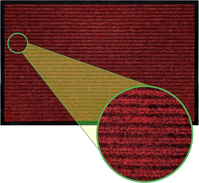 LuxUrux Striped Red Christmas Door Mat - Heavy Duty, Indoor/Outdoor, Easy Clean, Waterproof, Low-Profile (24'' x 16'') - Festive, Durable Solution for High Traffic Areas