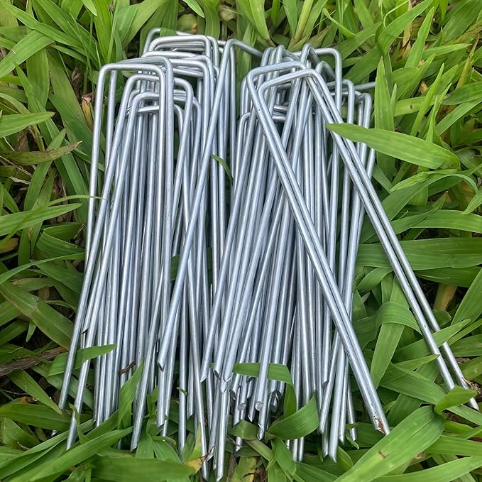 6 Inches Heavy Duty Galvanized Steel Garden Stakes Staples Securing Pegs for Securing Weed Fabric Landscape Fabric Netting Ground Sheets and Fleece, Christmas Decoration, Accessories (100)