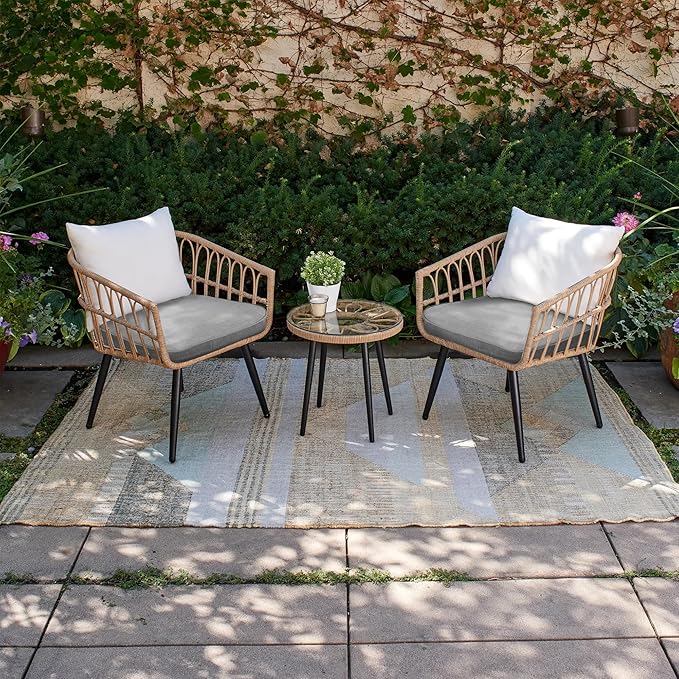 19"x 19"x 3" Patio Chair Cushions Set of 2, Waterproof Outdoor Chair Cushions, Patio Seat Cushion with Adjustable Ties, Light Grey
