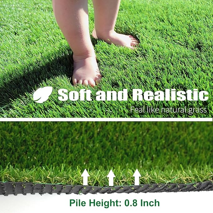 Artificial Grass Turf 15x64 Feet, 0.8" Pile Height Realistic Synthetic Grass, Drainage Holes Indoor Outdoor Faux Grass Astro Rug Carpet for Pet Dog Garden Backyard Balcony