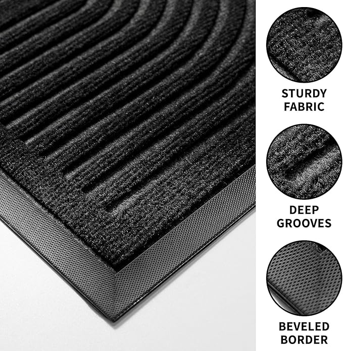 RORA Heavy Duty Door mat Outdoor Indoor Entrance, Non Slip Welcome Mat, Natural Rubber Floor Mat for Entryway, Patio, Garage, Porch, 32"x47", Black