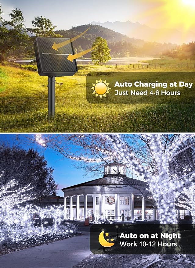 Minetom Solar String Lights for Outside, 4 Pack Total 160FT 400 LED Solar Christmas Lights Outdoor with 8 Modes, Solar Lights Outdoor Waterproof, Solar Christmas String Lights for Tree House, White