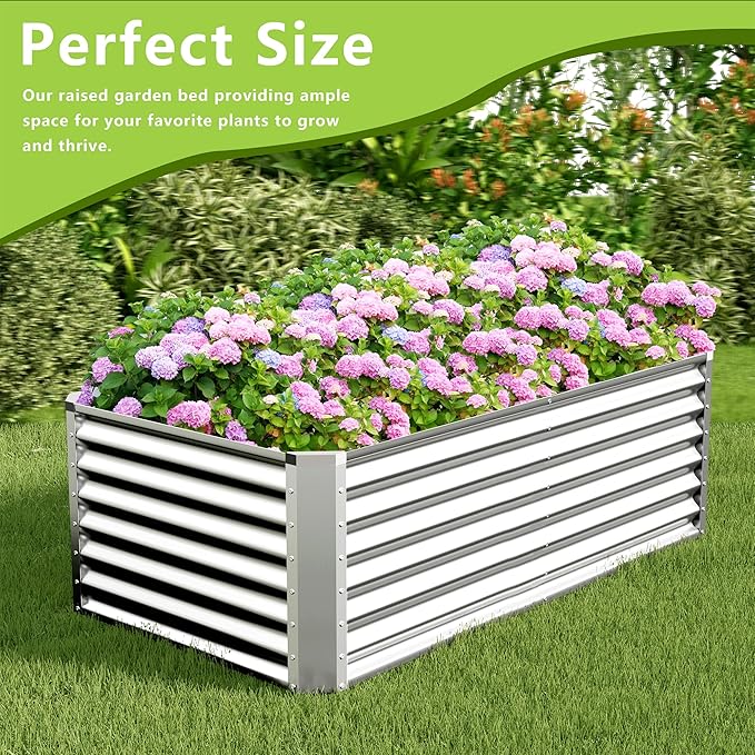 6x3x2FT Galvanized Raised Garden Bed Kit, Galvanized Planter Raised Garden Boxes Outdoor, Large Metal Raised Garden Beds for Vegetables-Silver