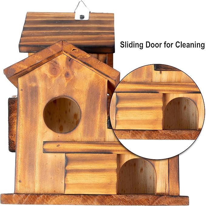 Bird Houses for Outside,Outdoor 5 Hole Bird House Room for 5 Bird Families Bluebird Finch Cardinals Hanging Birdhouse for Garden (Brown - Set of 1)