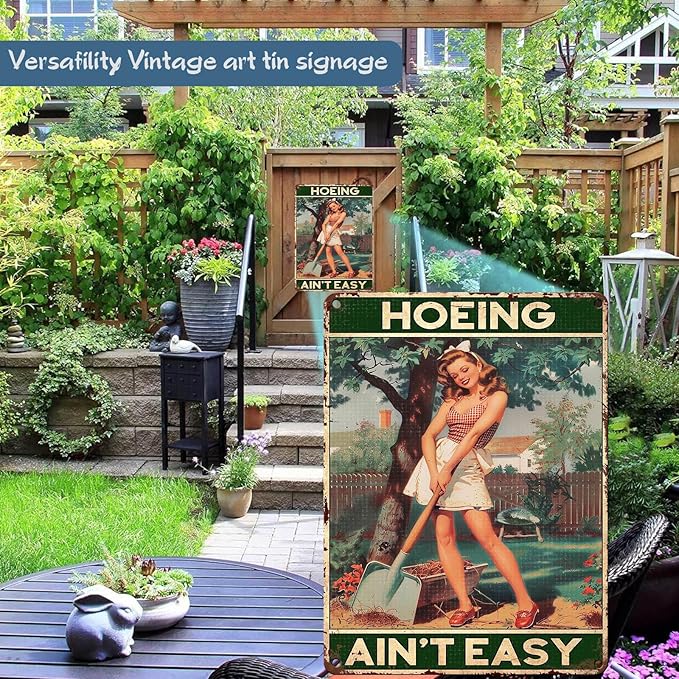 Garden Sign Hoeing Ain't Easy Gardening Wall Art Decoration Yard Indoor Outdoor Decor 12 x 16 Inch