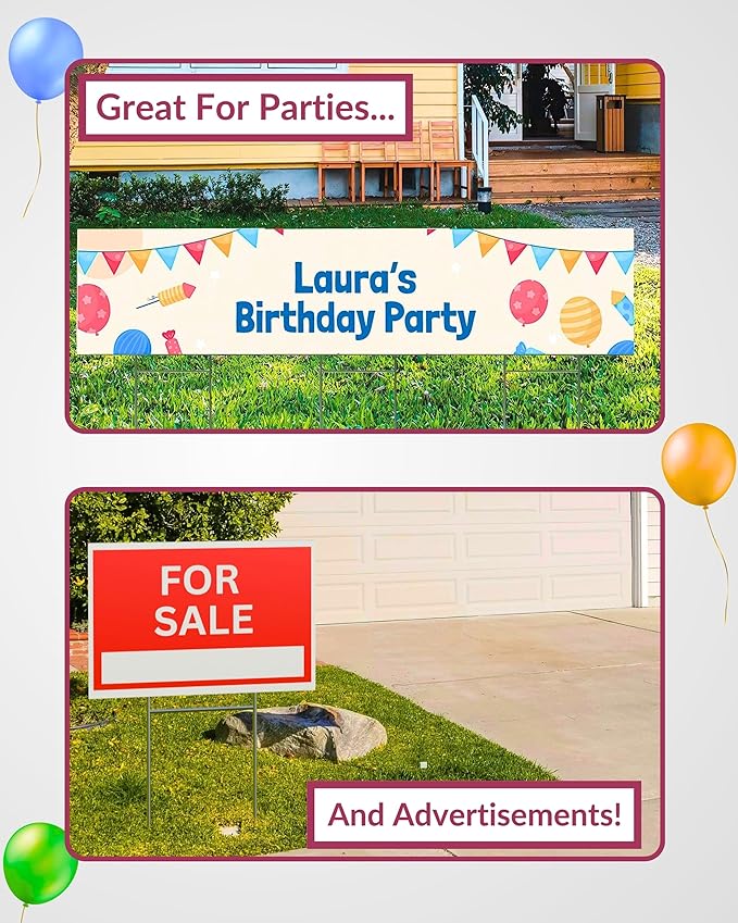PartyPrints 120 Pack 18 x 12 White Blank Yard Signs with Metal Stakes, Waterproof Corrugated Plastic Signs for Rent, Sale, Party, Birthdays, DIY, Event, Advertising, Garden, Lawn Signs for Outside