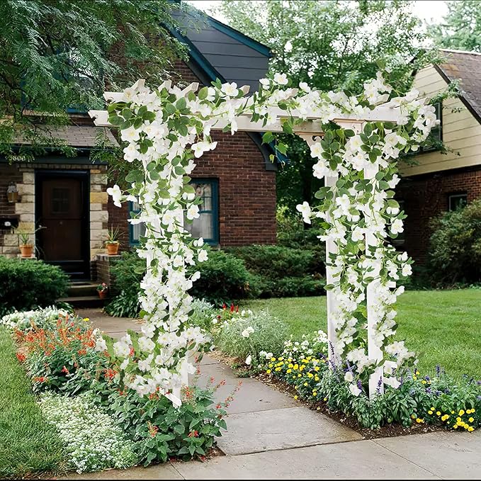 CISDUEO Artificial Cherry Blossom Flower Vine Hanging White Cherry Blossom Flower Silk Garland Hanging Vines Faux Flowers for Outdoors Spring Wedding Party Home Table Centerpiece Arrangement Decor