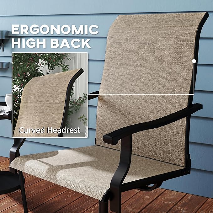 Outsunny Outdoor Patio Swivel Chairs Set of 2, High Back Patio Dining Chairs with All-Weather Mesh Fabric and Metal Frame for Backyard, Lawn, Porch or Garden, Brown