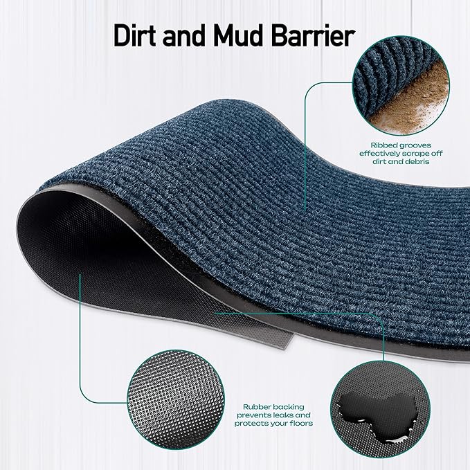 LuxUrux® Durable Rubber Door Mat - Heavy Duty, Indoor/Outdoor, Easy Clean, Waterproof, Patio, Garage - Commercial Floor Mat for Entry (Blue, 3' x 6' (Runner))