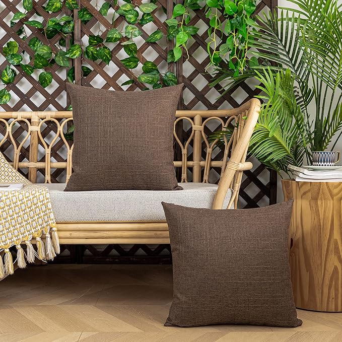 Kevin Textile Outdoor Waterproof Pillow Covers Pack of 2 Checkered Decorative Euro Sham Cushion Throw Pillowcases Shell for Patio Tent Garden Couch Bed Sofa 26x26 Inch Brown