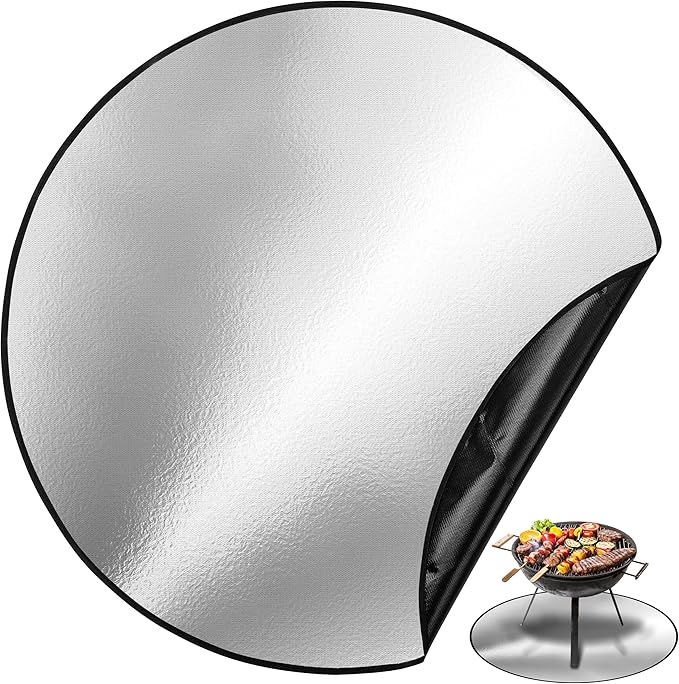 UNCO- Round Fire Pit Mat, 36", Silver Fireproof Design, Reusable, Portable, 3 Layers, Waterproof & Easy to Clean, Grill Matt for Outdoor Grill Deck Protector