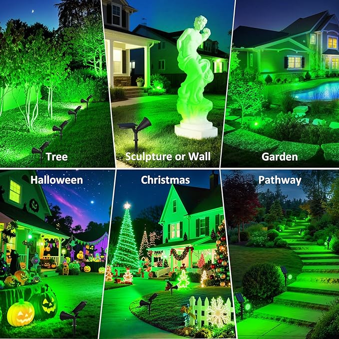 T-SUNUS Green Solar Lights Outdoor Christmas, IP65 Waterproof Garden Spotlights Auto On/Off Security Landscape Spotlight Spot Light for St. Patrick's Day Halloween Tree Patio Yard Driveway Pond 2 Pack