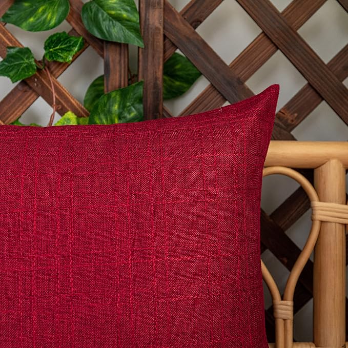 Kevin Textile Valentines Outdoor Waterproof Throw Pillow Covers Pack of 2 Decorative Farmhouse Checkered Square Solid Cushion Cases for Patio Garden Porch Sofa Red 18x18 inch