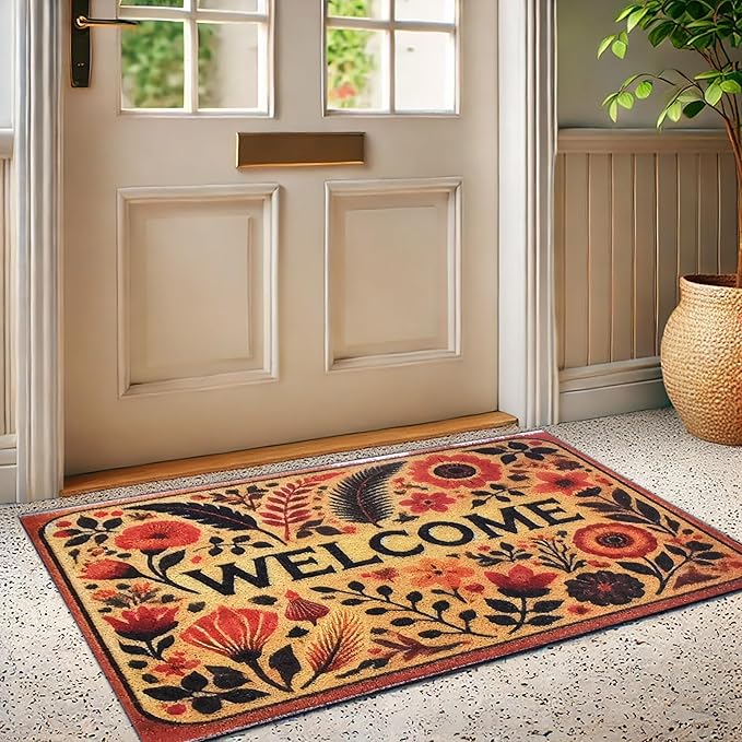 Outdoor Rug Door Mat, Welcome Mat Outdoor, Non-Slip Door Mat Outside Entrance, Stylish Welcome Mat, Entryway Rug, 19'x31' (16.WelcomeFlower)